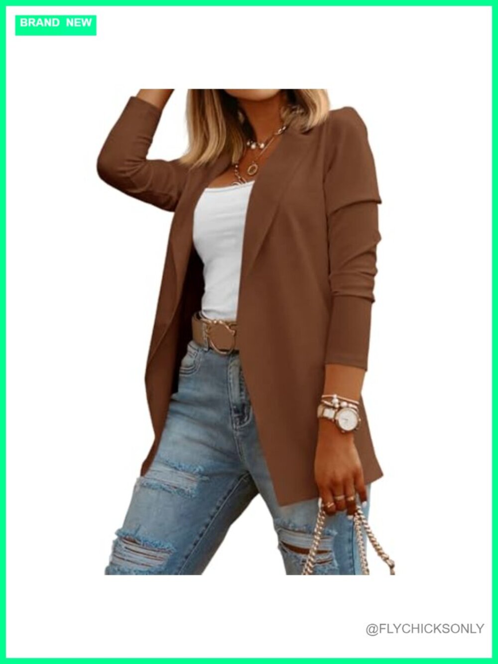 Knitted Blazer Jacket Casual Work Office Open Front Stretchy Women Long Sleeve